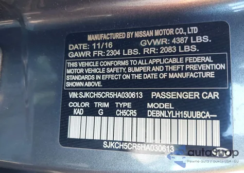 2017 Infiniti Qx30 Premium z USA, uszkodzony, nr VIN SJKCH5CR5HA030613